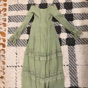 Guess Light Sage Green Lace-Trim Maxi Dress